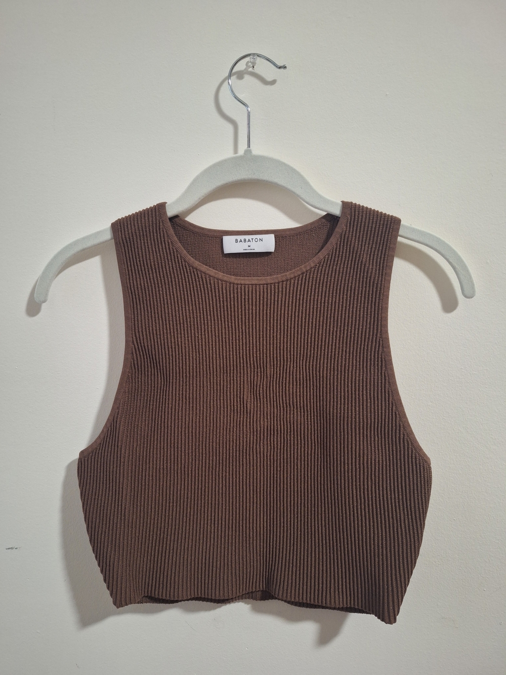Babaton Chocolate Brown Ribbed Crop Tank